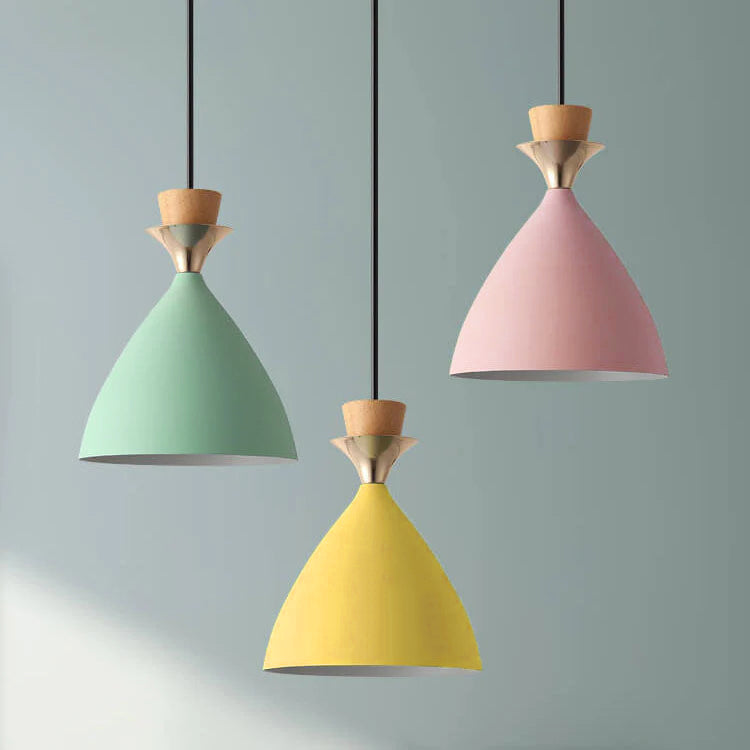 Nordic Iron Cone Chandelier - 1/3 Light Macaron Color Pendant for Dining Room