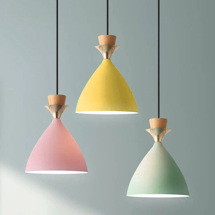 Nordic Iron Cone Chandelier - 1/3 Light Macaron Color Pendant for Dining Room