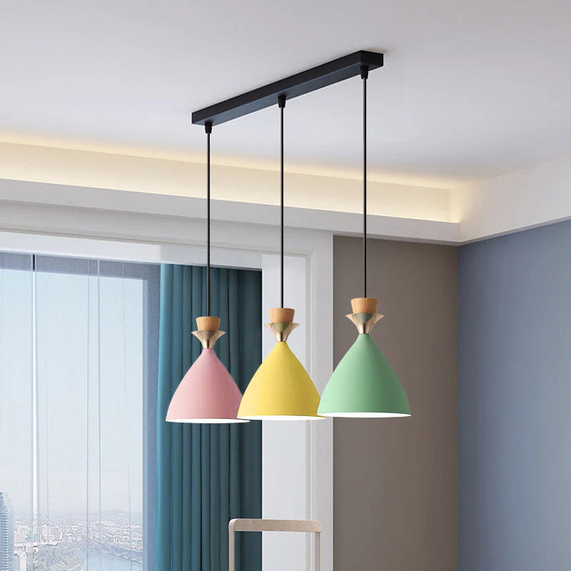 Nordic Iron Cone Chandelier - 1/3 Light Macaron Color Pendant for Dining Room