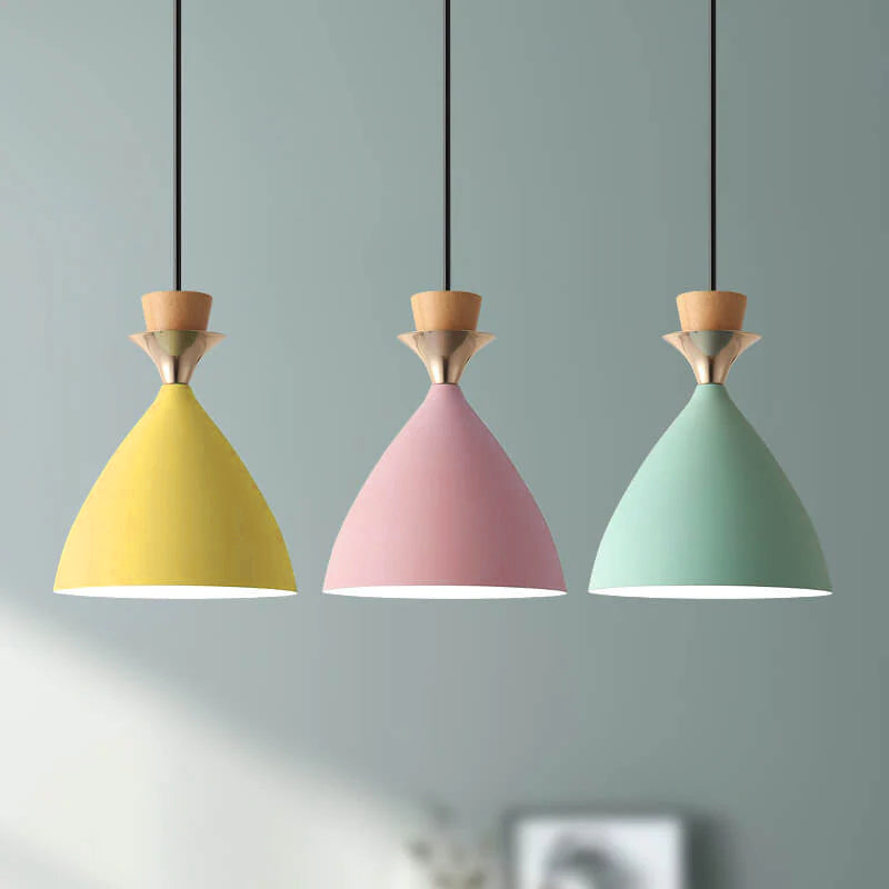 Nordic Iron Cone Chandelier - 1/3 Light Macaron Color Pendant for Dining Room
