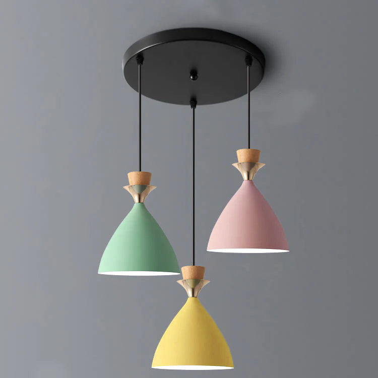 Nordic Iron Cone Chandelier - 1/3 Light Macaron Color Pendant for Dining Room