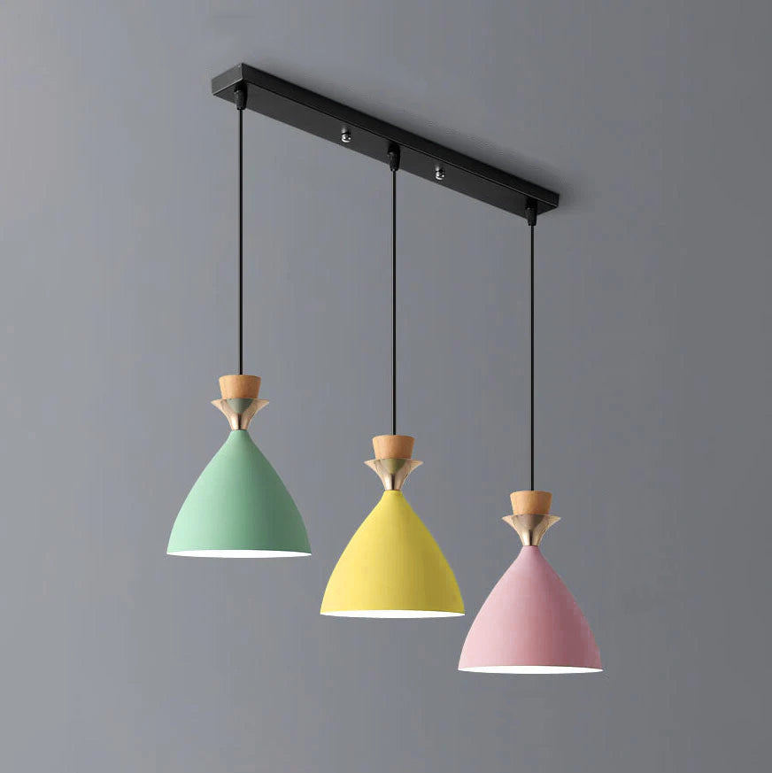 Nordic Iron Cone Chandelier - 1/3 Light Macaron Color Pendant for Dining Room