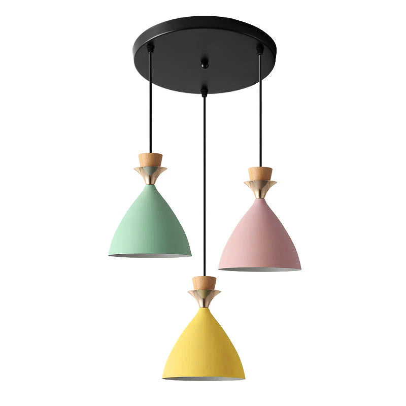 Nordic Iron Cone Chandelier - 1/3 Light Macaron Color Pendant for Dining Room