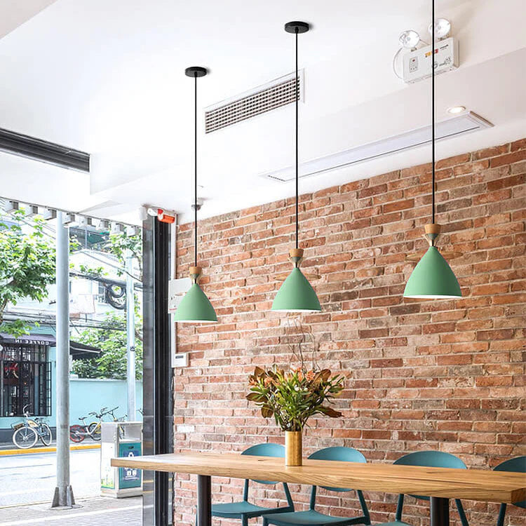 Nordic Iron Cone Chandelier - 1/3 Light Macaron Color Pendant for Dining Room