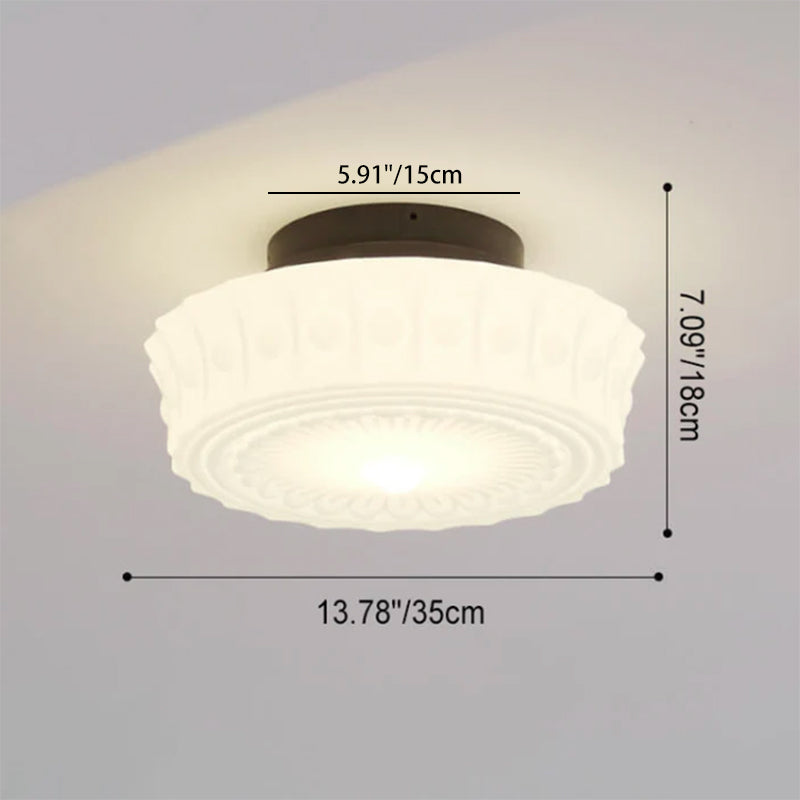 Elegant Black Iron Glass Striped Drum LED Ceiling Light for Living Room