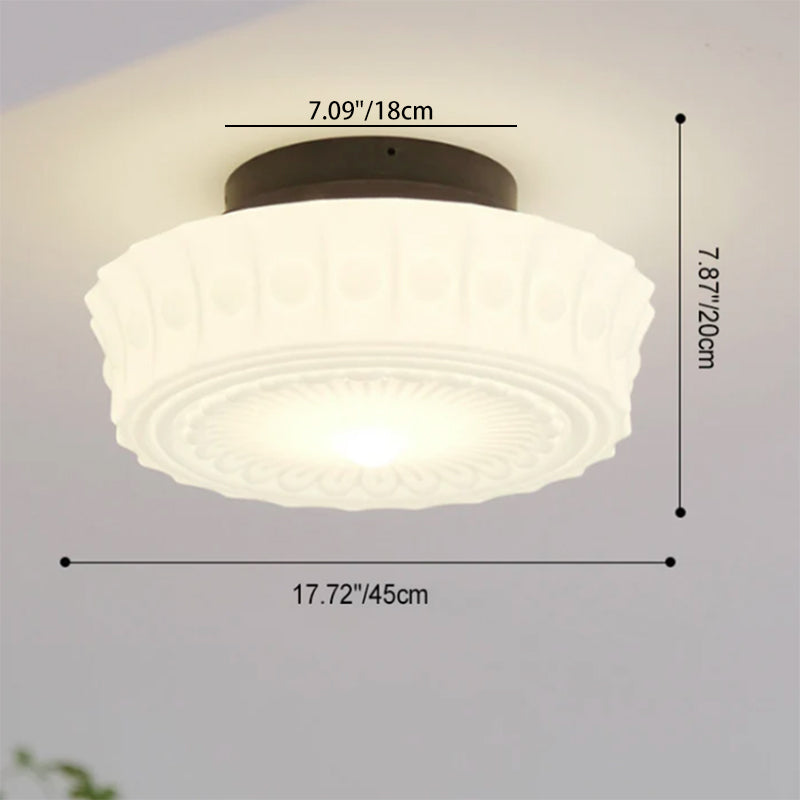 Elegant Black Iron Glass Striped Drum LED Ceiling Light for Living Room