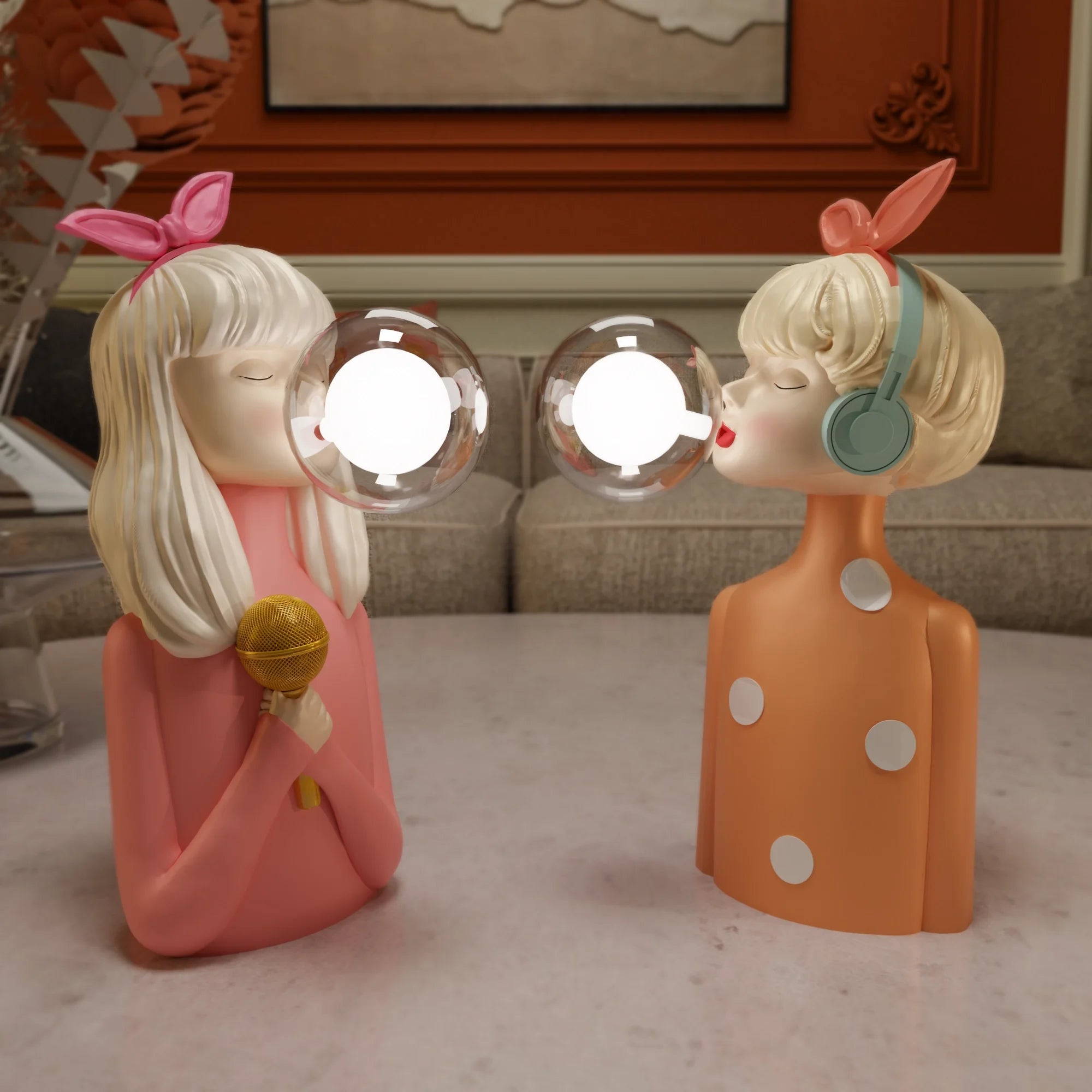 Chic Pink Bubble Glass Table Lamps for Bedroom and Living Room Decor