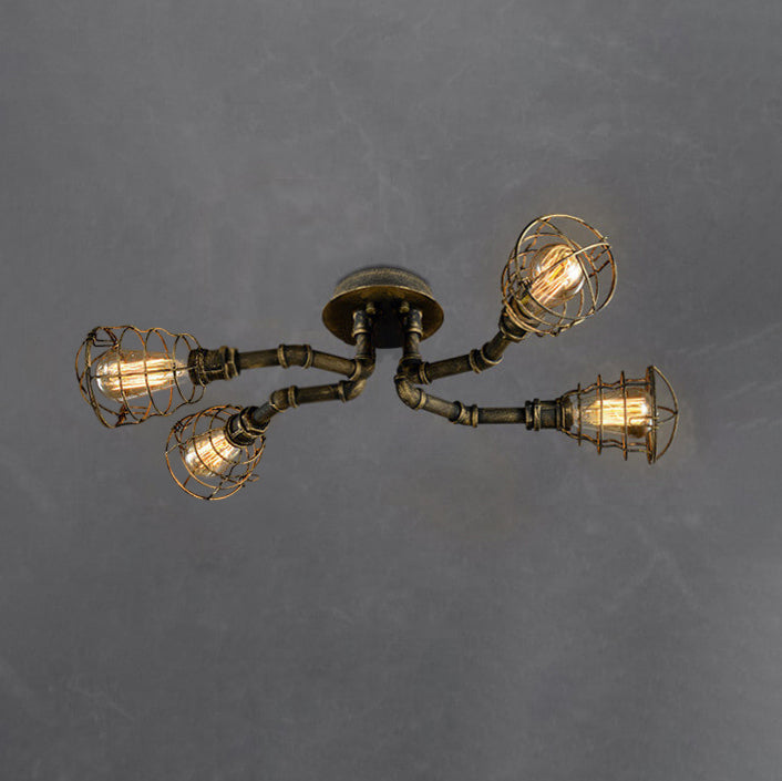 Rustic Industrial Vintage Iron 4/6/8-Light Round Flush Mount Fixture