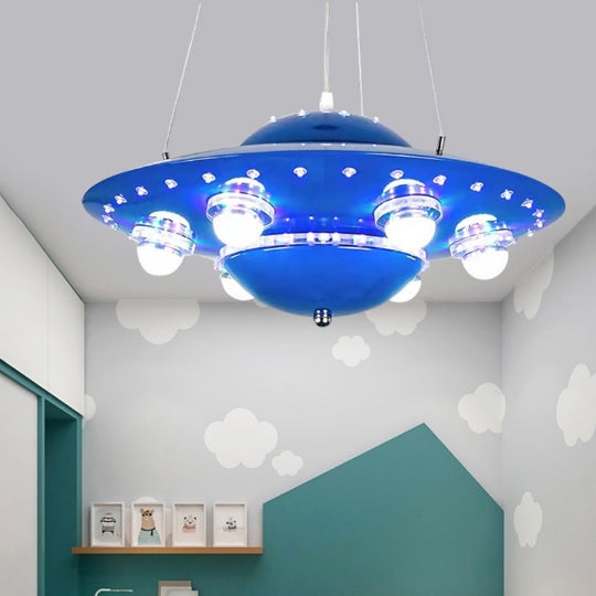Kids' Modern Spaceship LED Chandelier in Iron & Glass for Bedroom Decor
