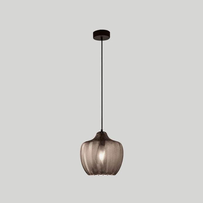 Nordic Textured Wavy Clear Glass Barrel Pendant Light for Bedroom Dining
