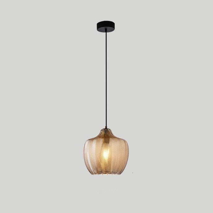 Nordic Textured Wavy Clear Glass Barrel Pendant Light for Bedroom Dining