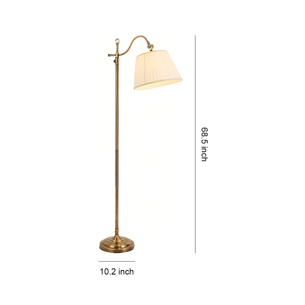 Vintage Copper Adjustable Arch Floor Lamp with Fabric Shade for Living Room