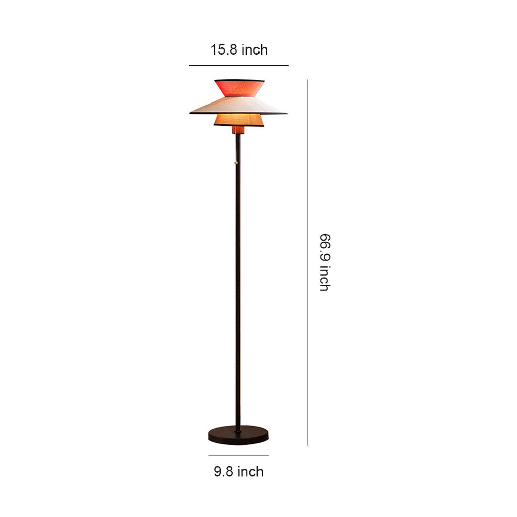 Vintage Fabric Shade Ambient Floor Lamp with Pull Chain for Living Room