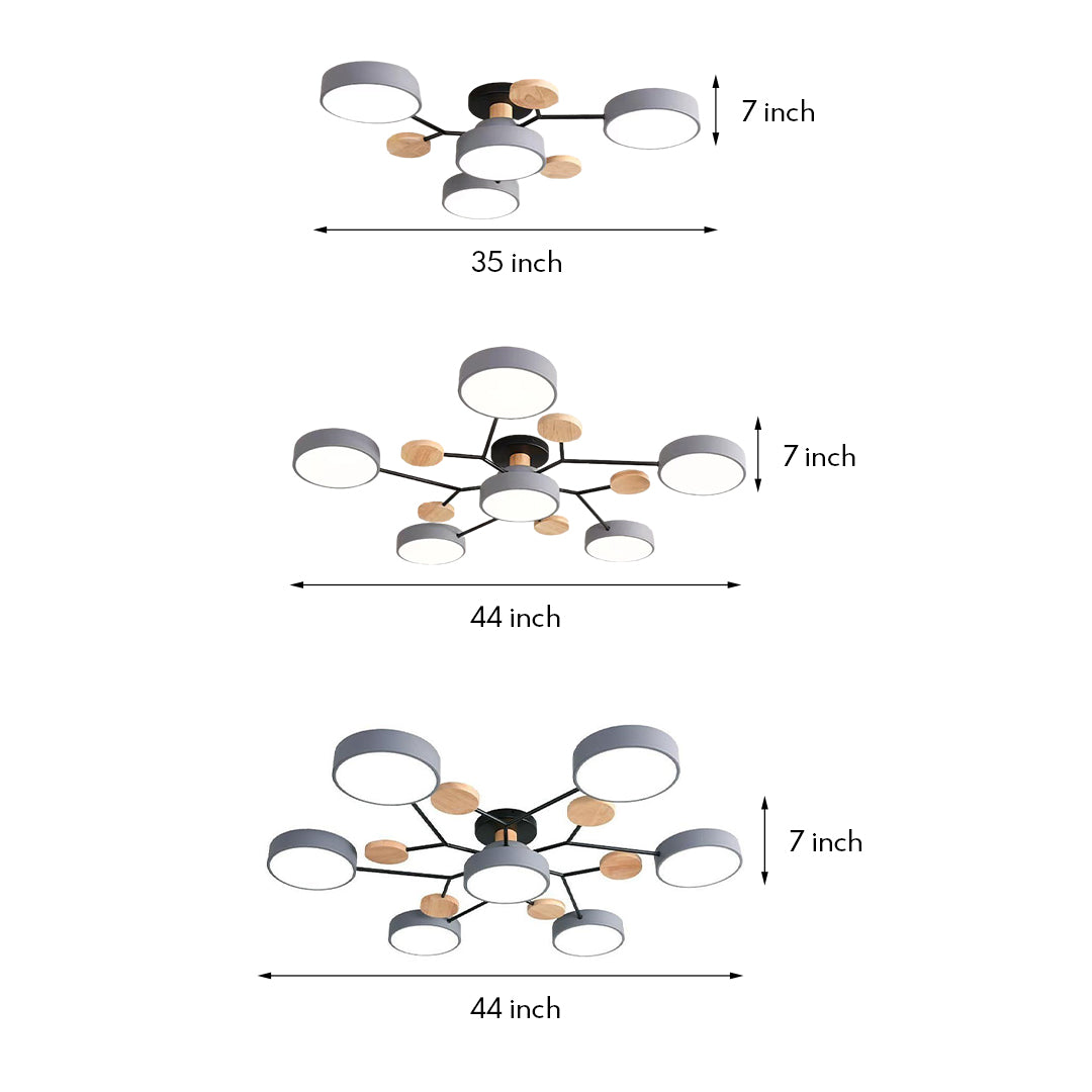 Sputnik Style Metal & Wood Chandelier Ceiling Light for Kids' Room