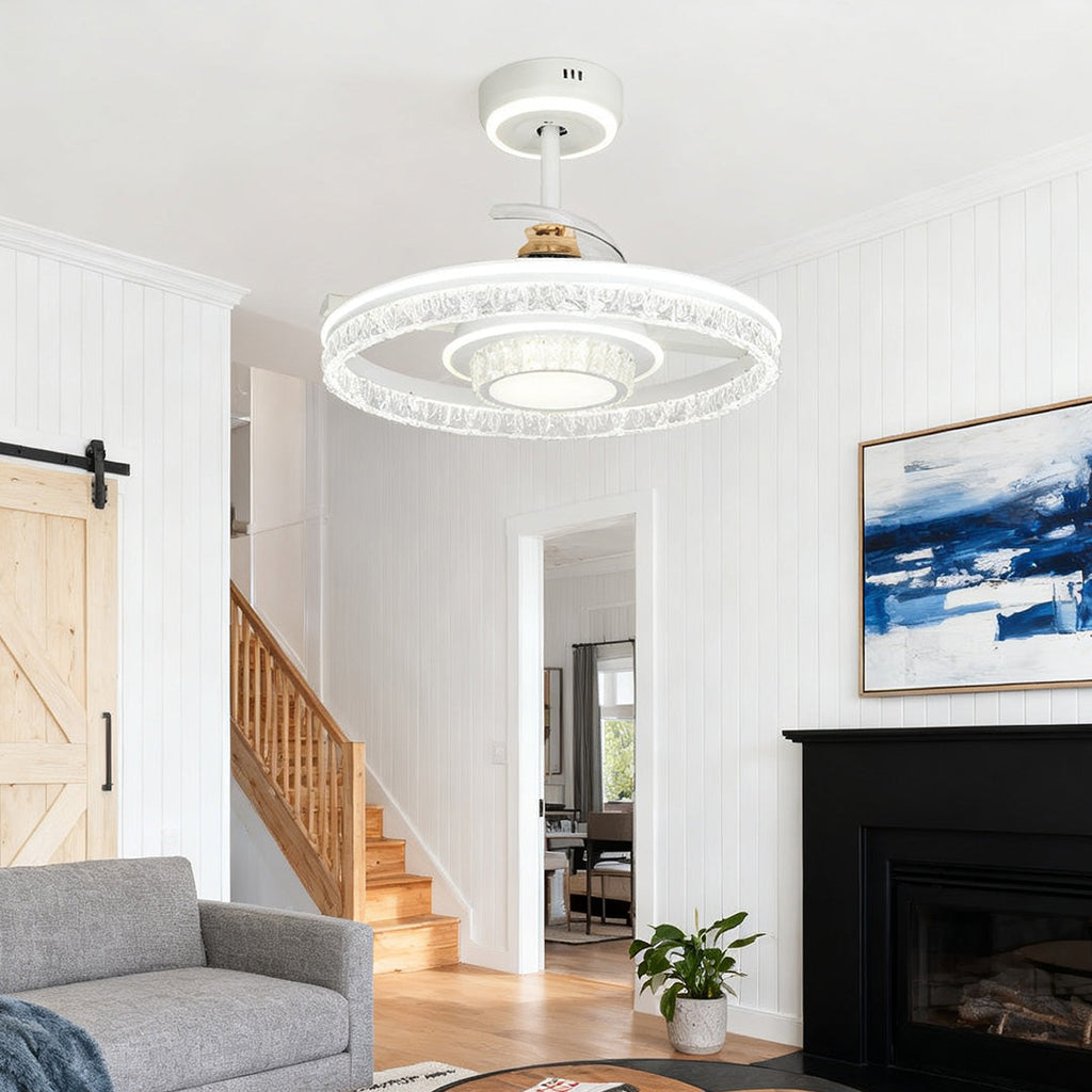 White Aluminum Nordic Ceiling Fan with Round Light for Modern Homes