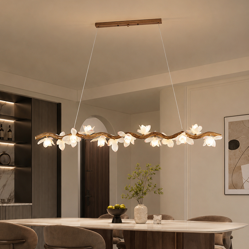 Elegant Vintage Resin Lotus Petal Glass Chandelier for Living Room 7-13 Lights