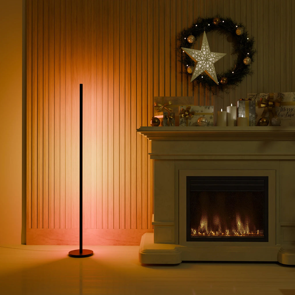 Mid-Century Modern Brass Floor Lamp with Fabric Shade for Living Room