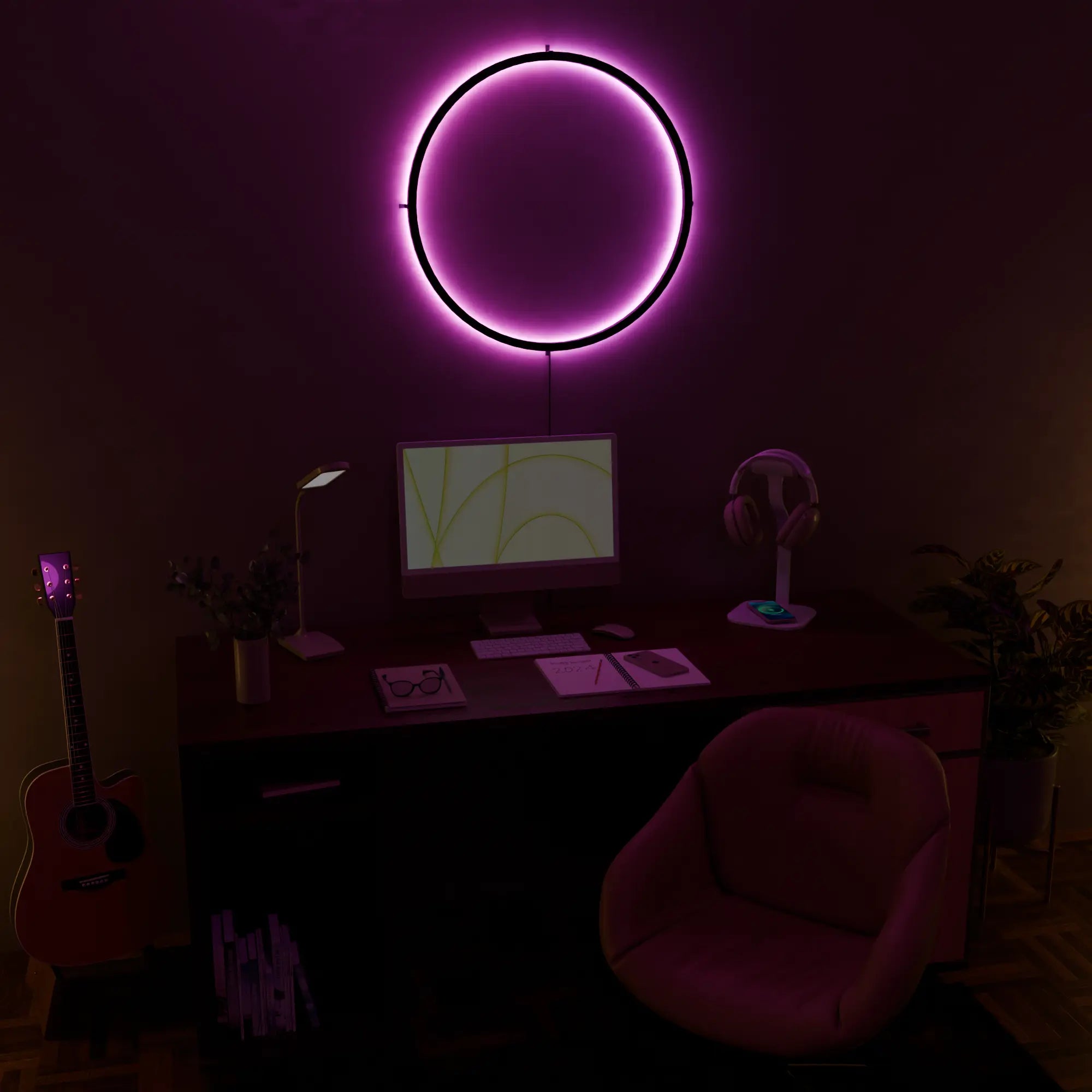 Modern White LED Aura Ring Wall Lamp for Bedroom and Living Room Decor