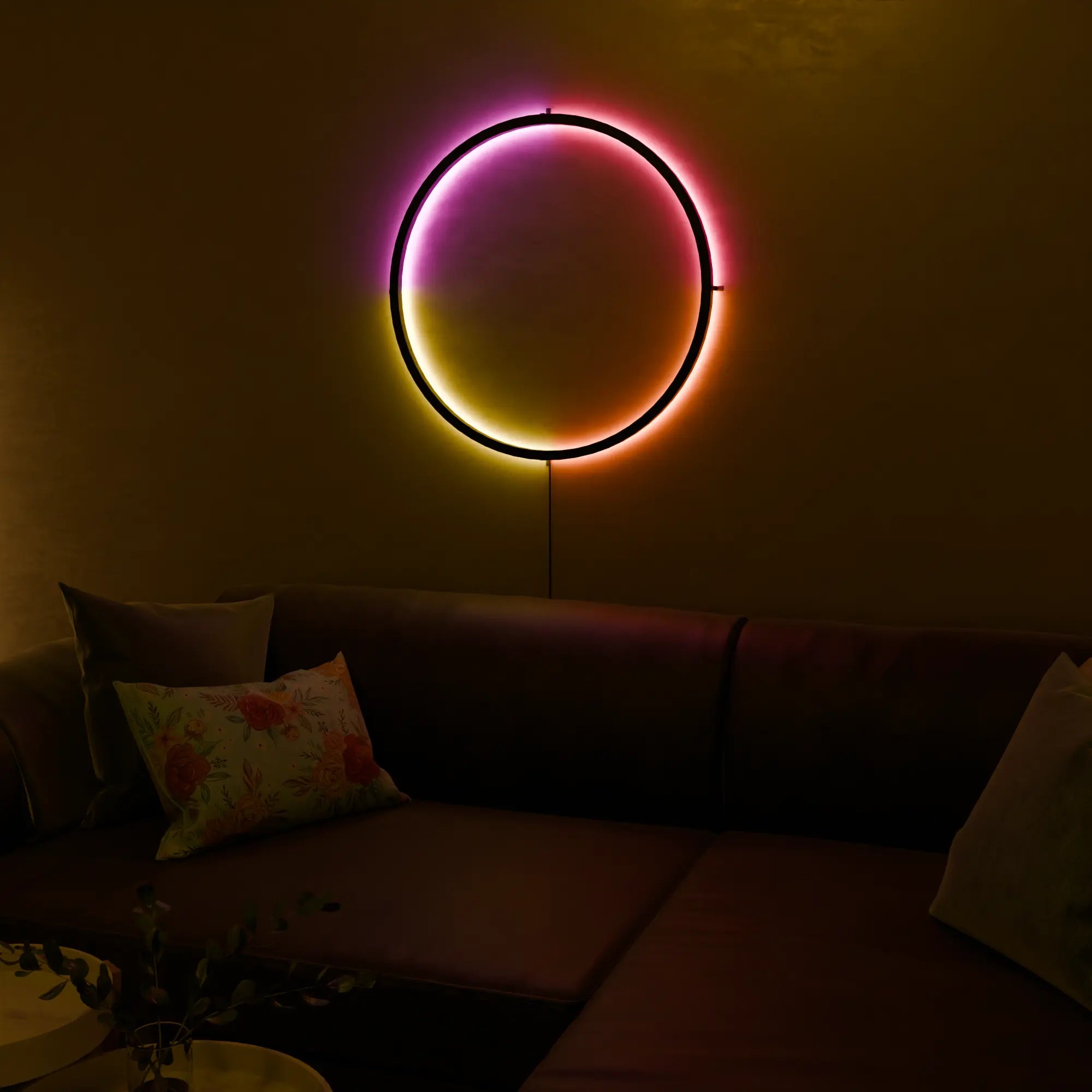 Elegant White AuraRing Smart LED Wall Lamp for Modern Living Spaces