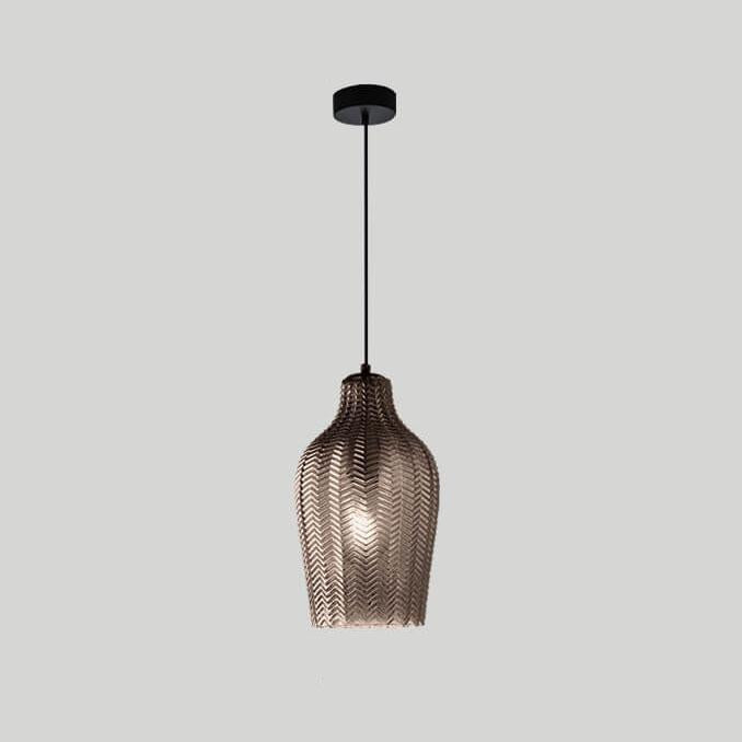 Nordic Textured Wavy Clear Glass Barrel Pendant Light for Bedroom Dining