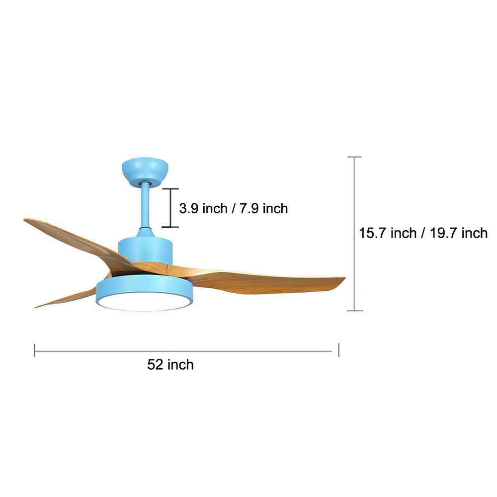 Rustic 3-Blade Wood Ceiling Fan with LED Light for Living Room Bedroom