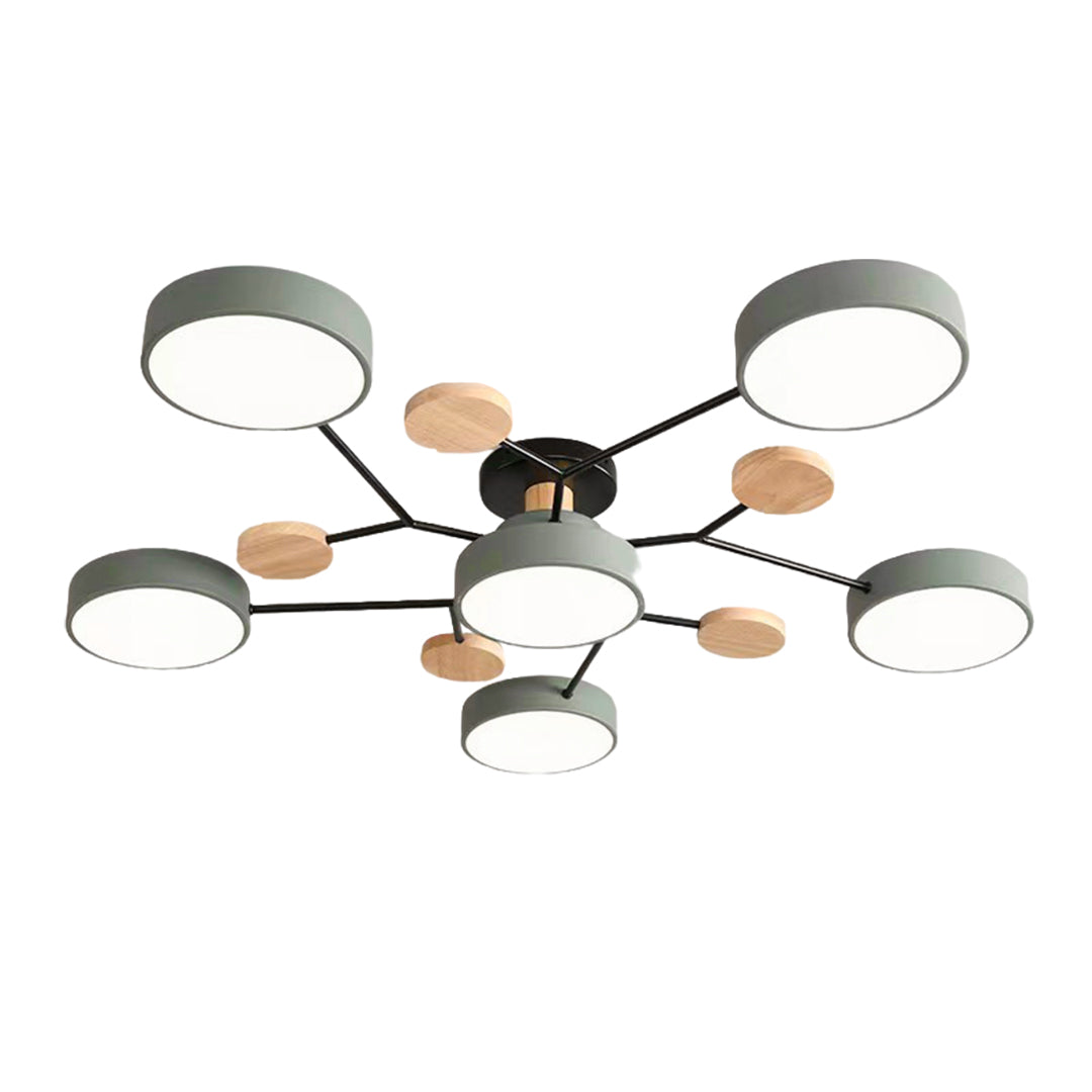 Sputnik Style Metal & Wood Chandelier Ceiling Light for Kids' Room