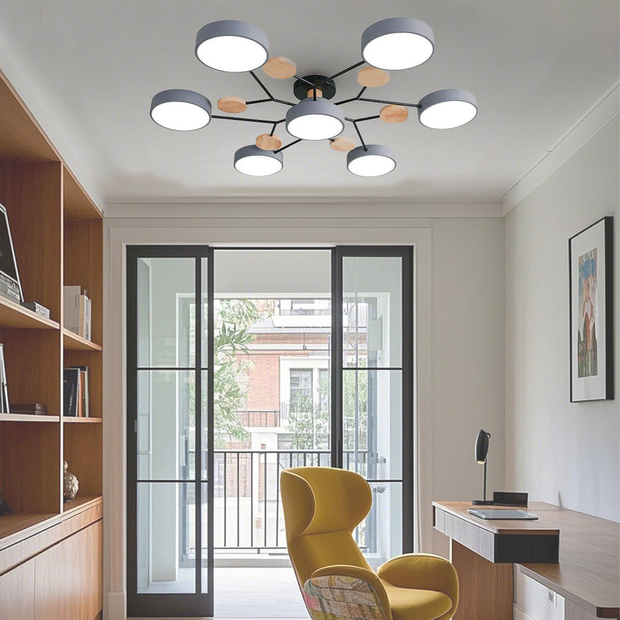 Sputnik Style Metal & Wood Chandelier Ceiling Light for Kids' Room