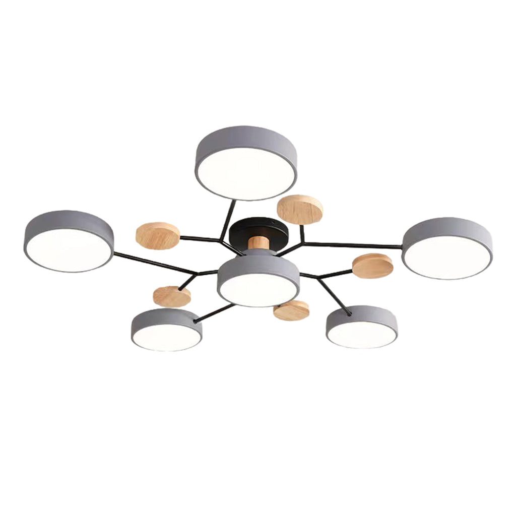 Sputnik Style Metal & Wood Chandelier Ceiling Light for Kids' Room