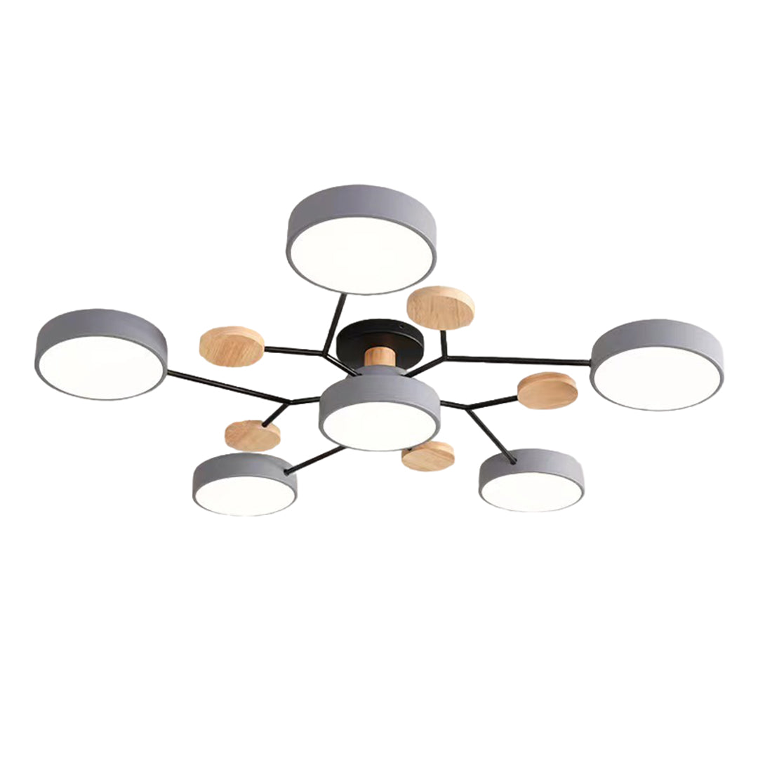 Sputnik Style Metal & Wood Chandelier Ceiling Light for Kids' Room