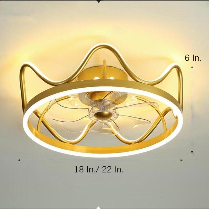 Elegant Gold and Black Crown-Shaped Ceiling Fan Light for Living Room