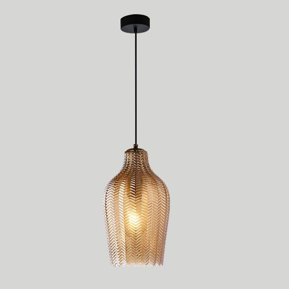 Nordic Textured Wavy Clear Glass Barrel Pendant Light for Bedroom Dining