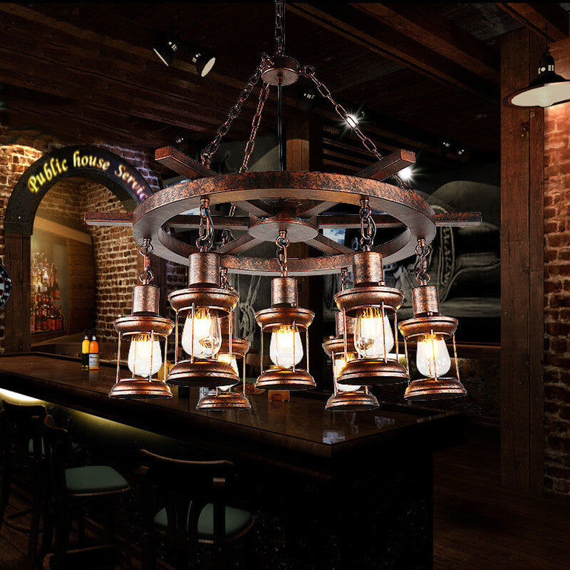 Rustic Vintage Nautical Metal Lantern Chandelier for Dining Room Decor