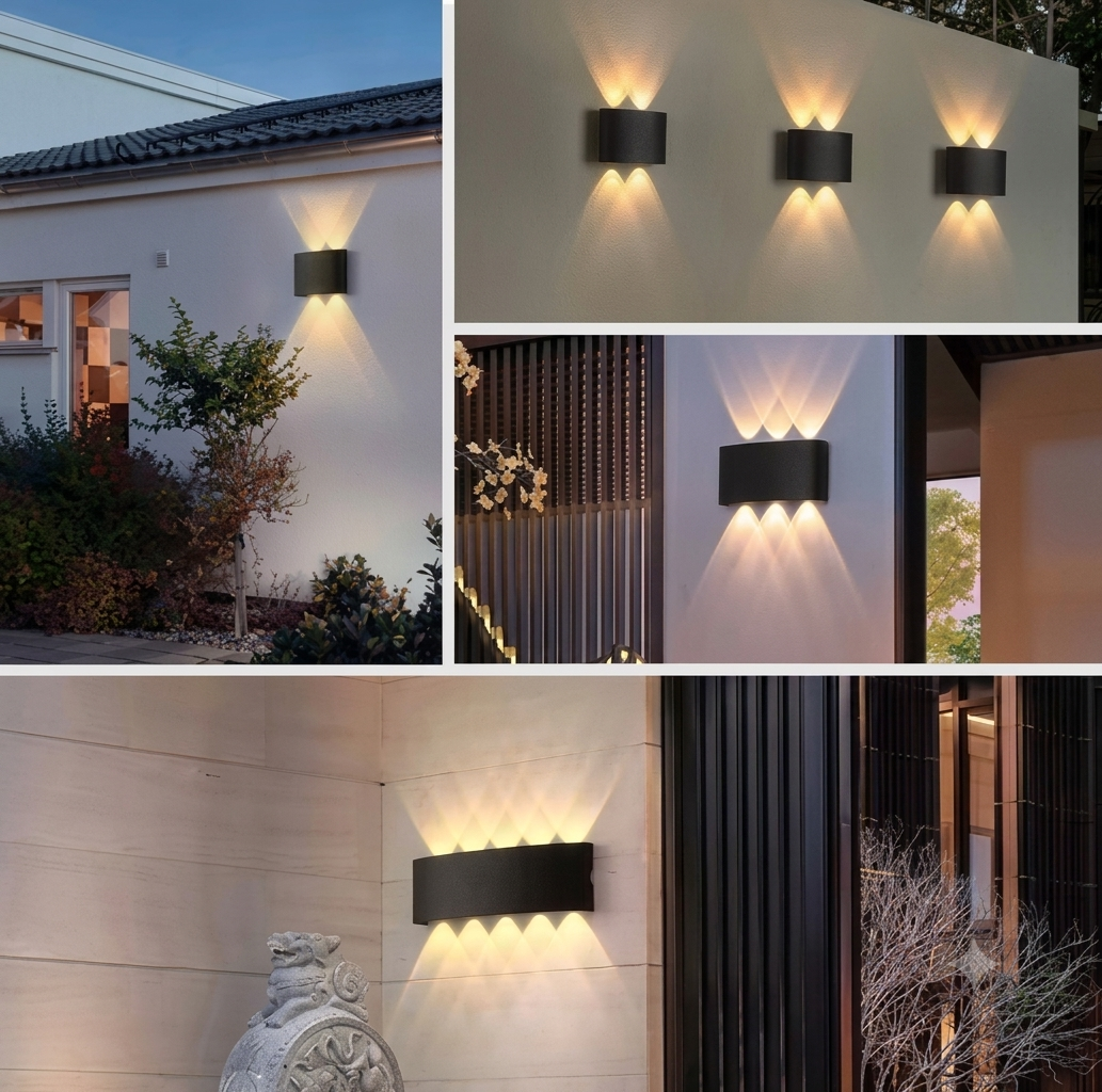 Modern outdoor LED wall light with up-down beam effect