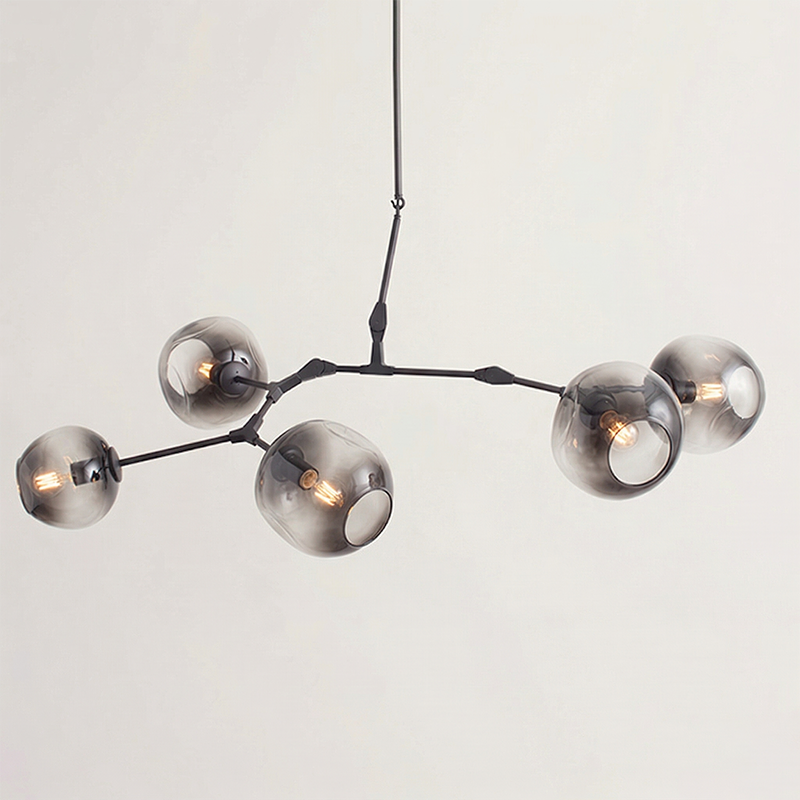 Modern Black Iron Branching Glass Chandelier for Living Room 5/7 Lights