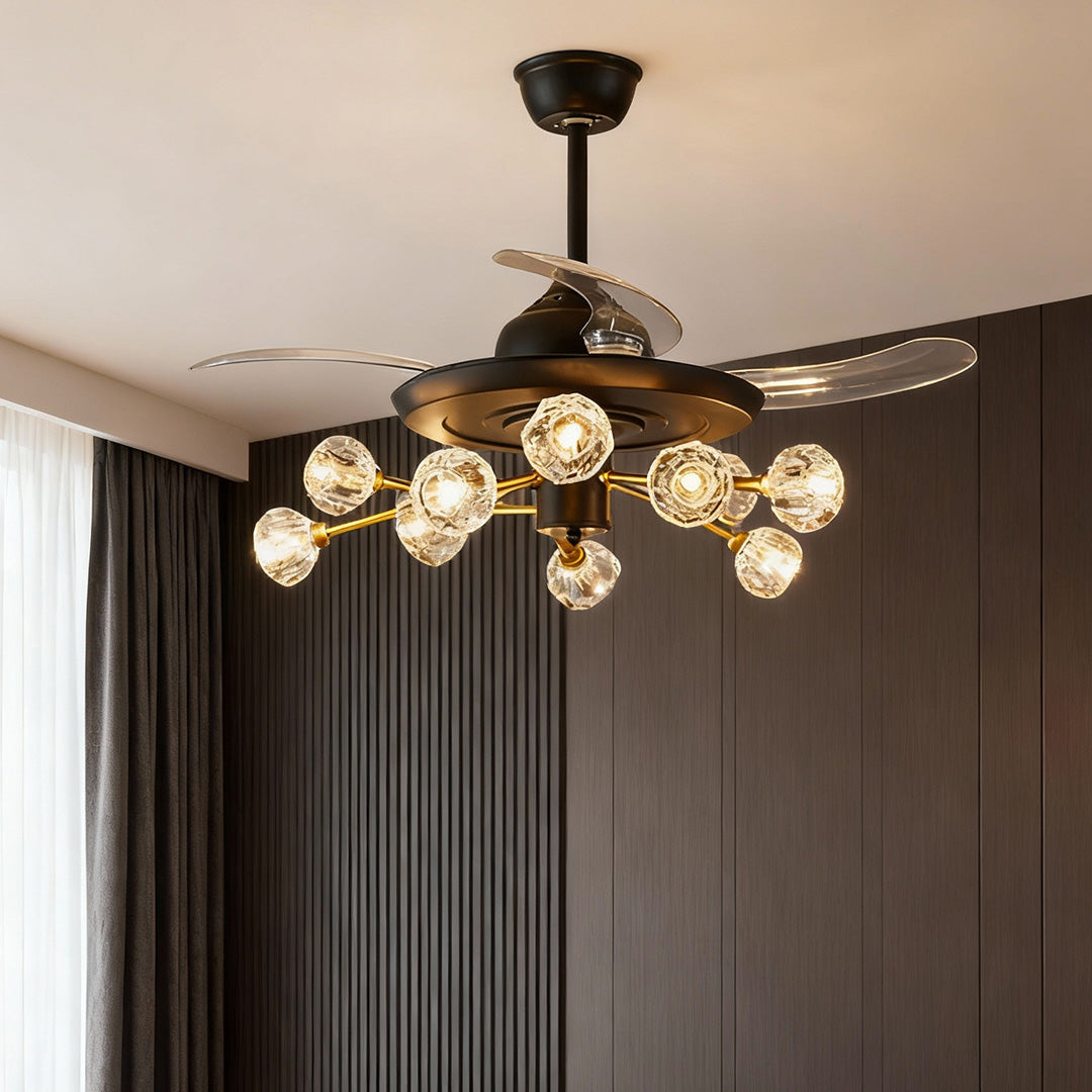 Nordic Crystal Invisible Ceiling Fan with Multiple LED Lights for Living Rooms
