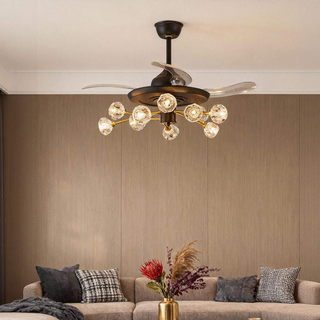 Nordic Crystal Invisible Ceiling Fan with Multiple LED Lights for Living Rooms