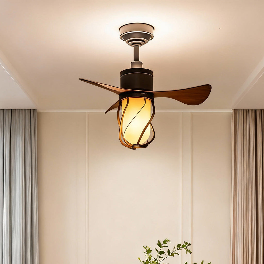 Rustic Wood & Metal Vintage Ceiling Fan with Energy-Efficient LED Light