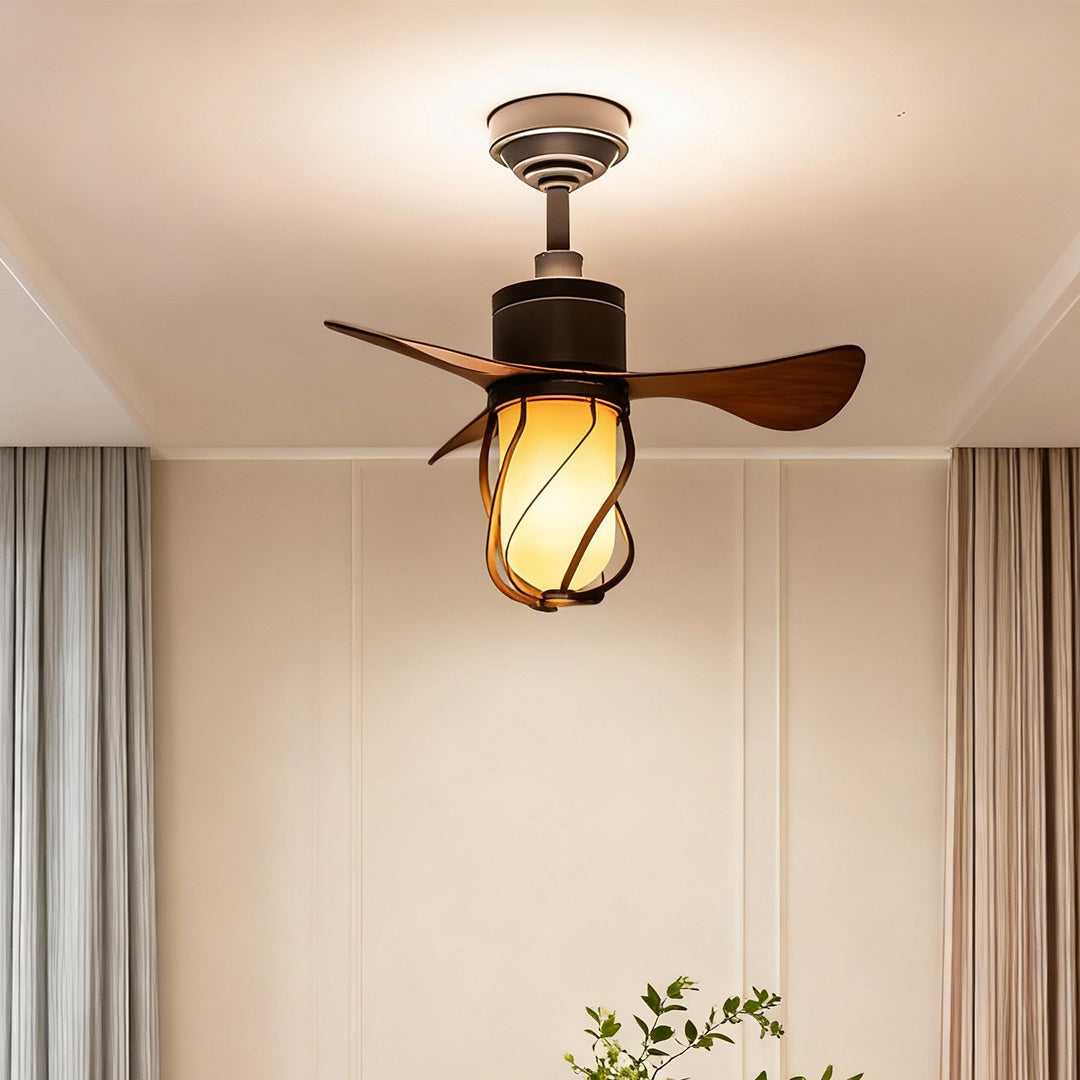 Rustic Wood & Metal Vintage Ceiling Fan with Energy-Efficient LED Light