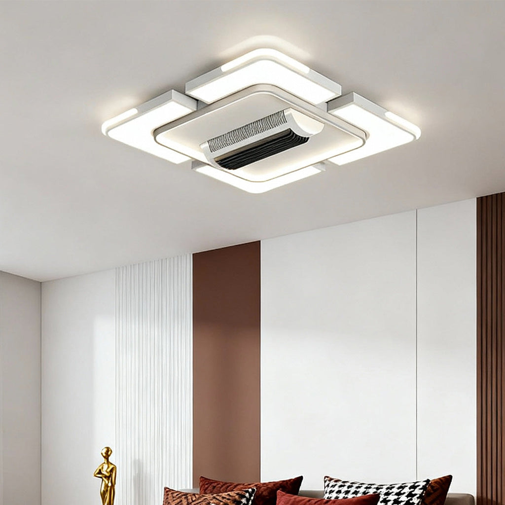 Modern Bladeless LED Ceiling Fan with Light, White for Living Room