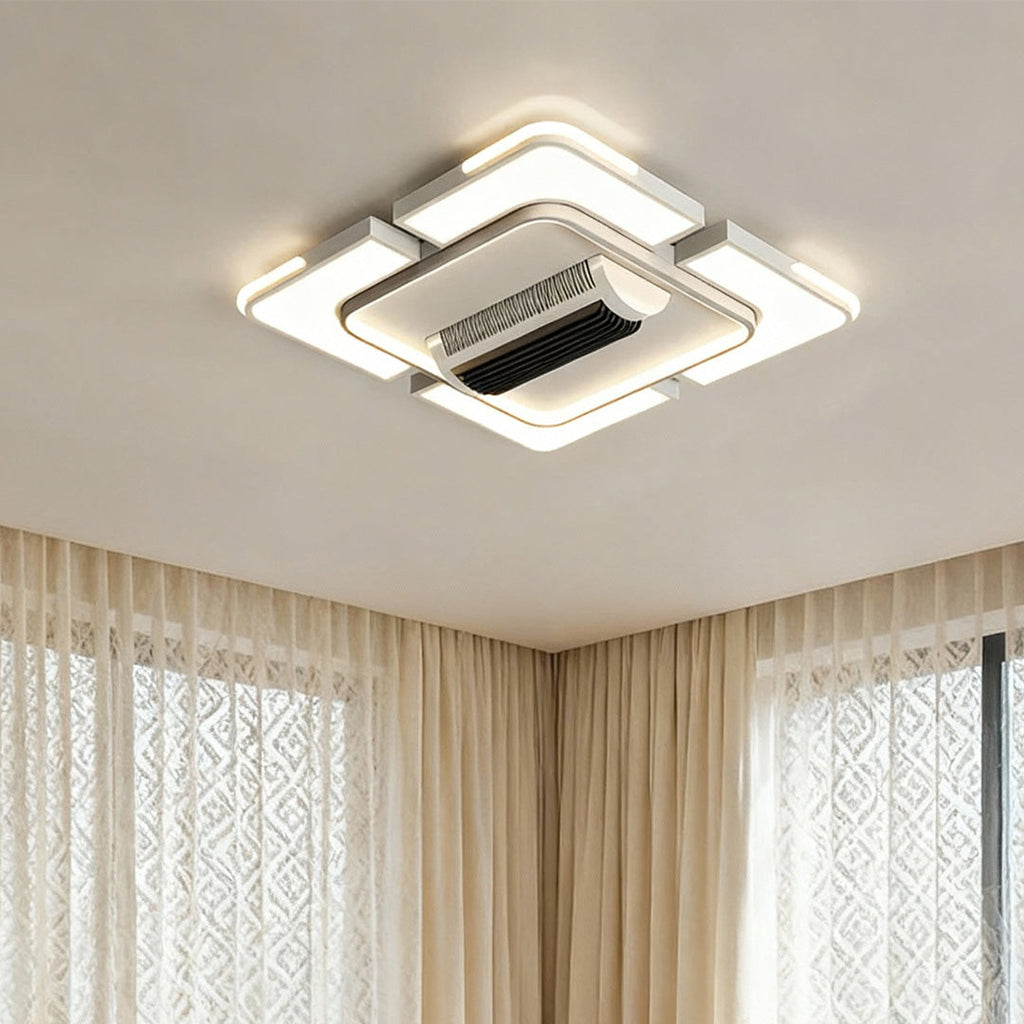 Modern Bladeless LED Ceiling Fan with Light, White for Living Room