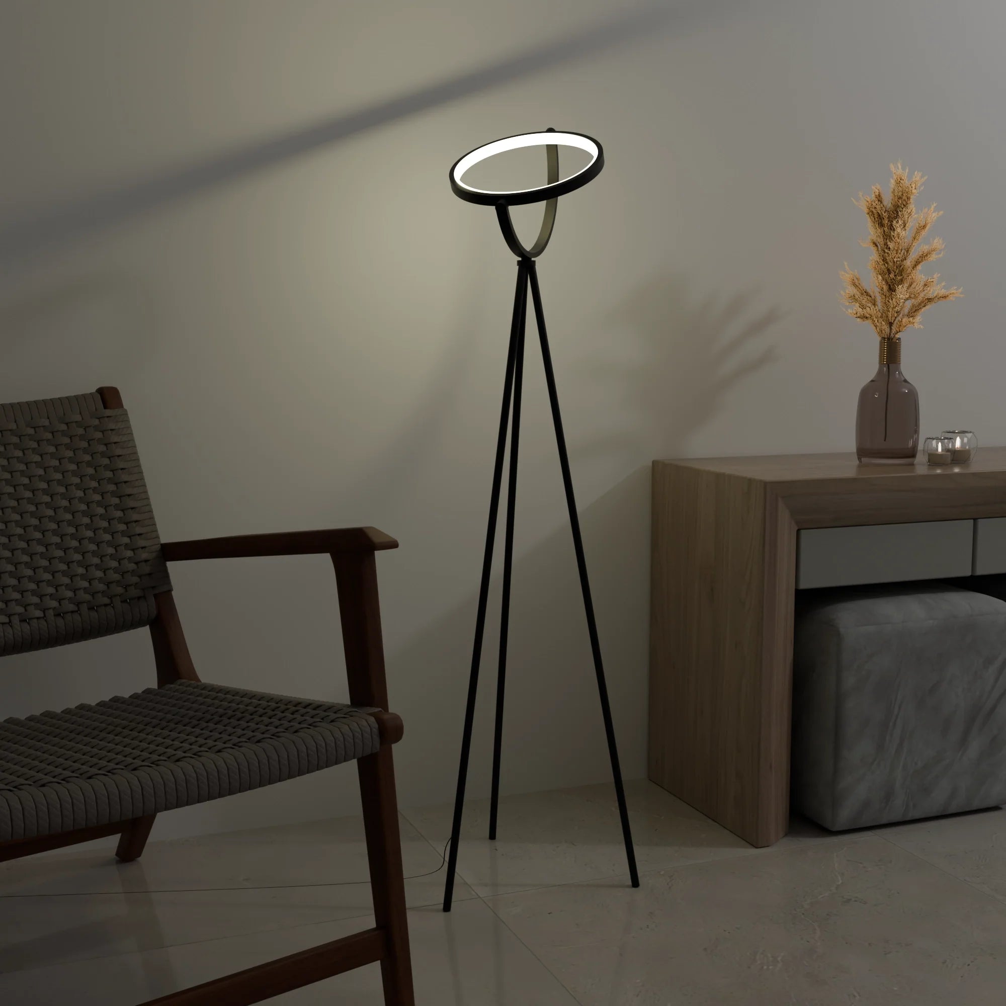 Modern White Halo Arc Floor Lamp for Living Room or Office Decor
