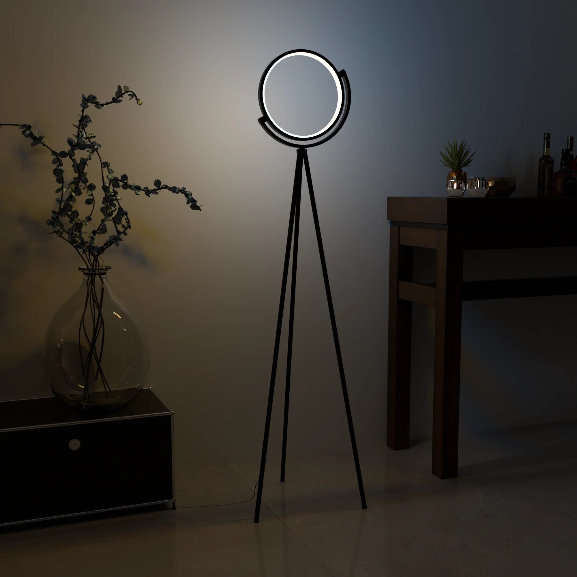 Modern White Halo Arc Floor Lamp for Living Room or Office Decor