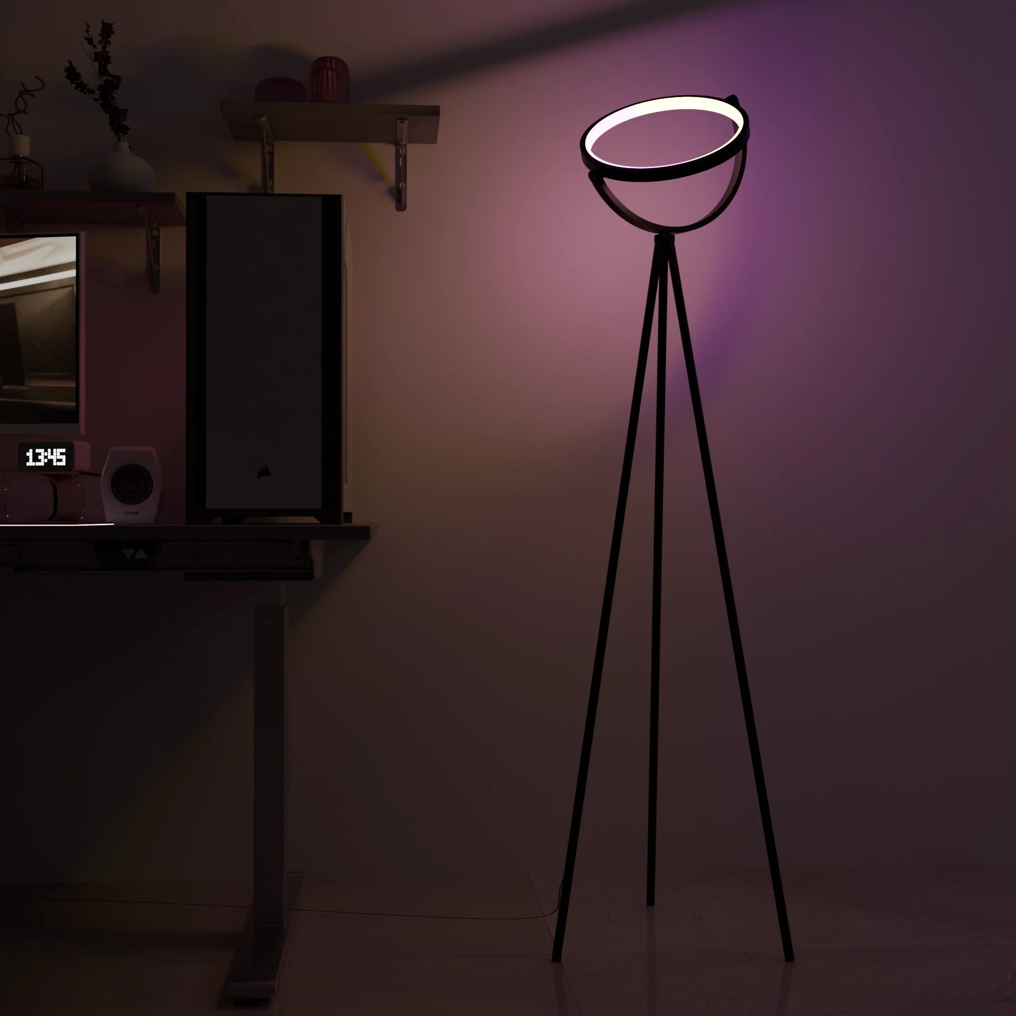 Modern White Halo Arc Floor Lamp for Living Room or Office Decor