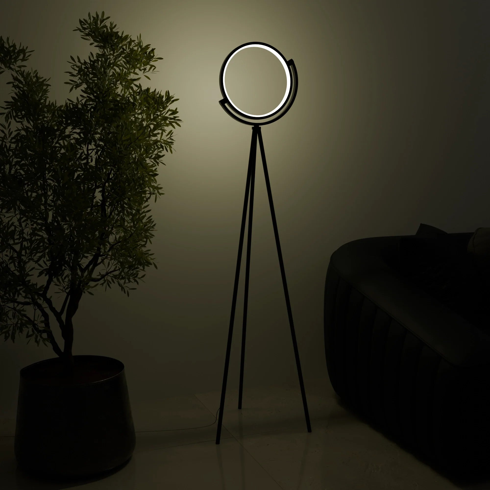 Modern White Halo Arc Floor Lamp for Living Room or Office Decor