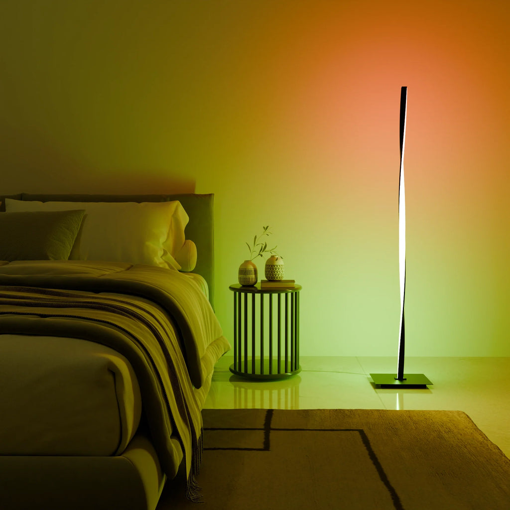 Modern Black Helix Floor Lamp in Metal for Living Room or Bedroom