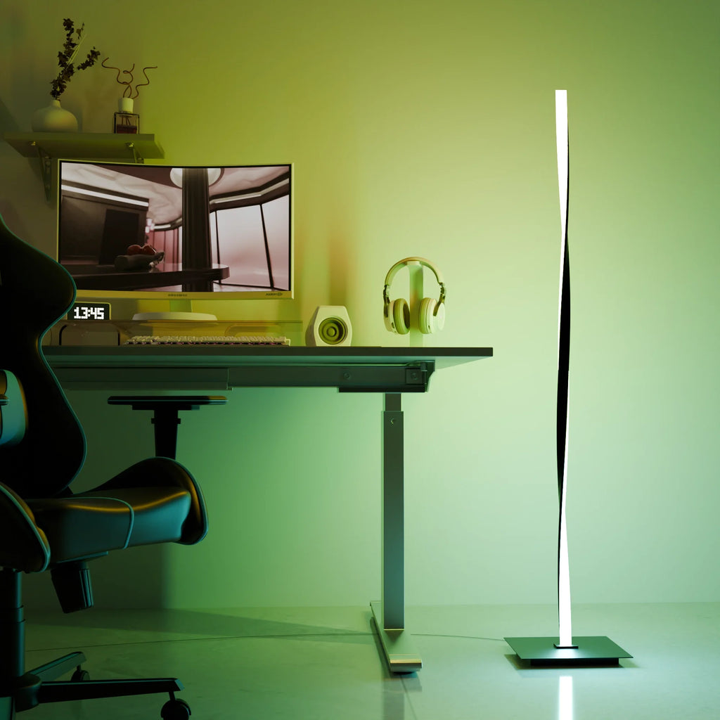 Modern Black Helix Floor Lamp in Metal for Living Room or Bedroom