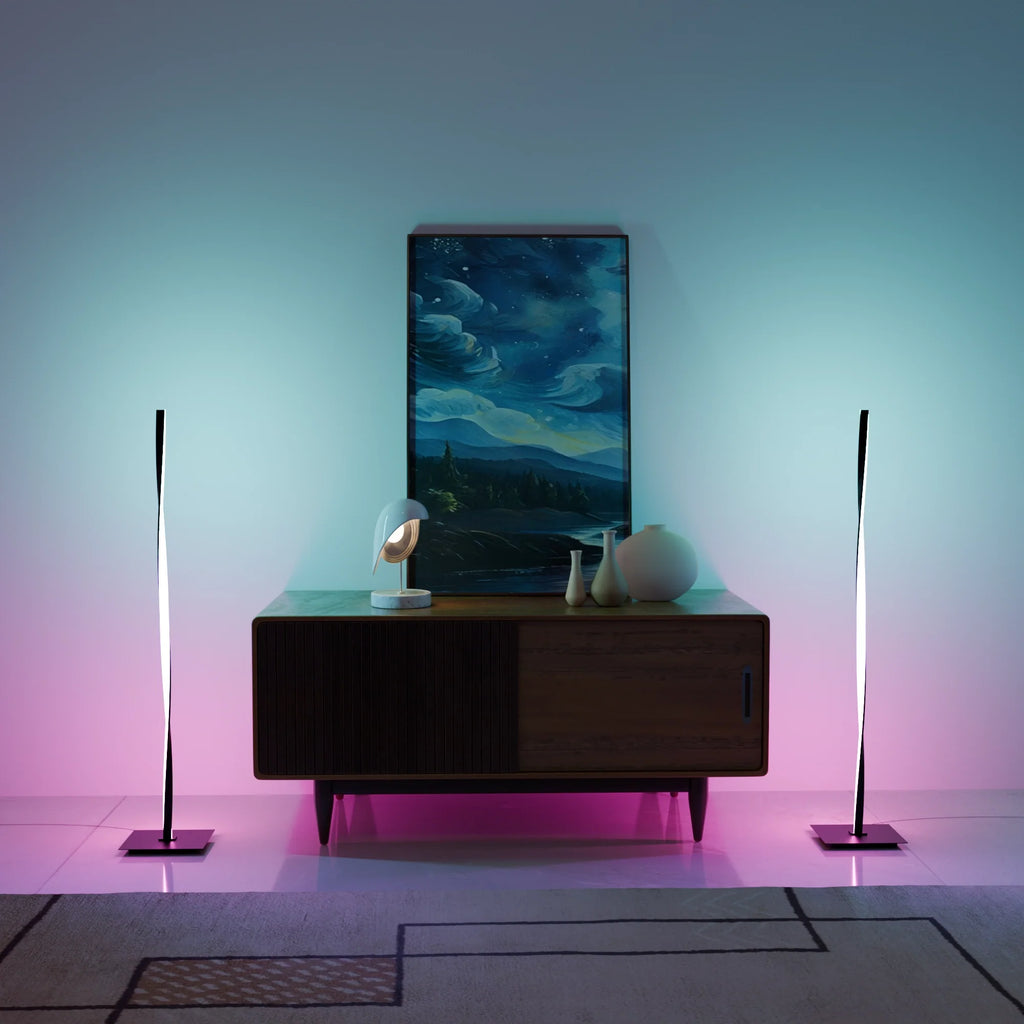 Modern Black Helix Floor Lamp in Metal for Living Room or Bedroom