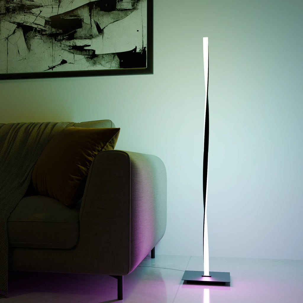 Modern Black Helix Floor Lamp in Metal for Living Room or Bedroom