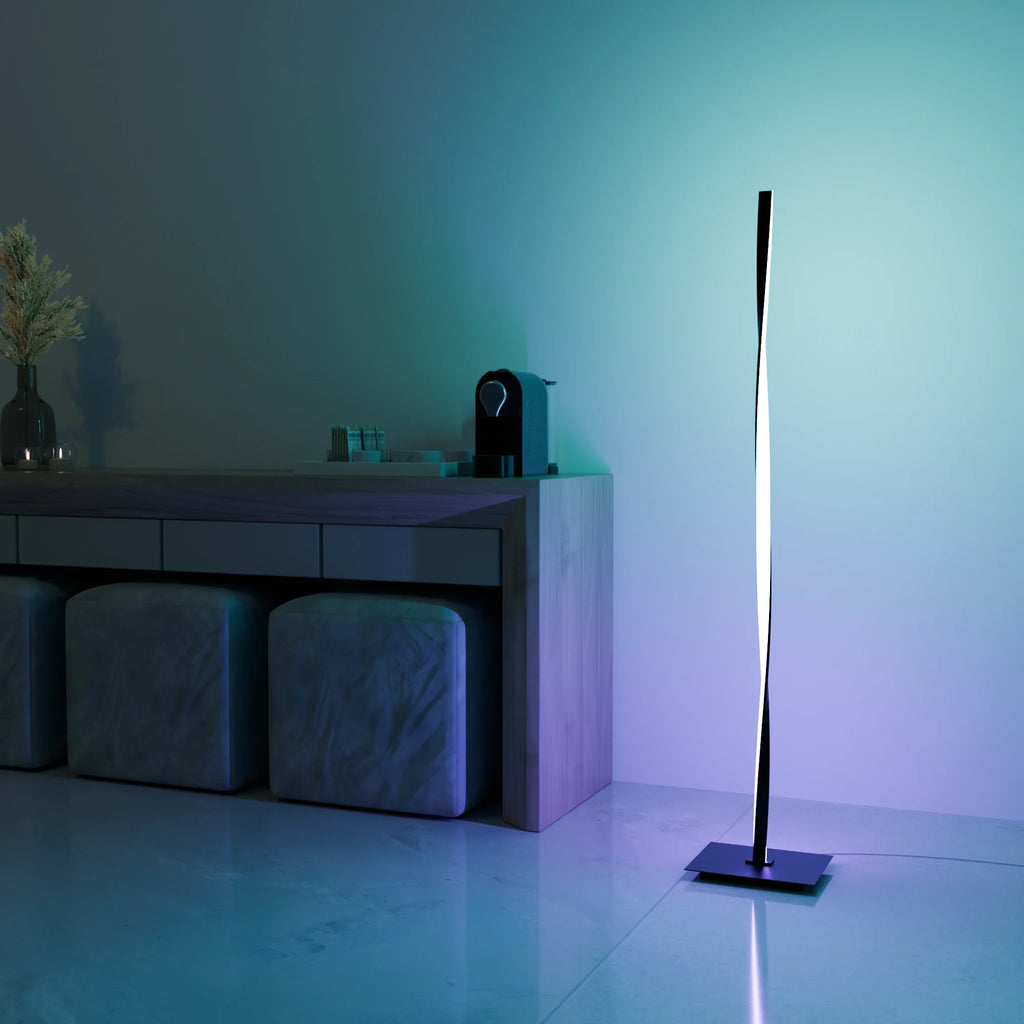 Modern Black Helix Floor Lamp in Metal for Living Room or Bedroom