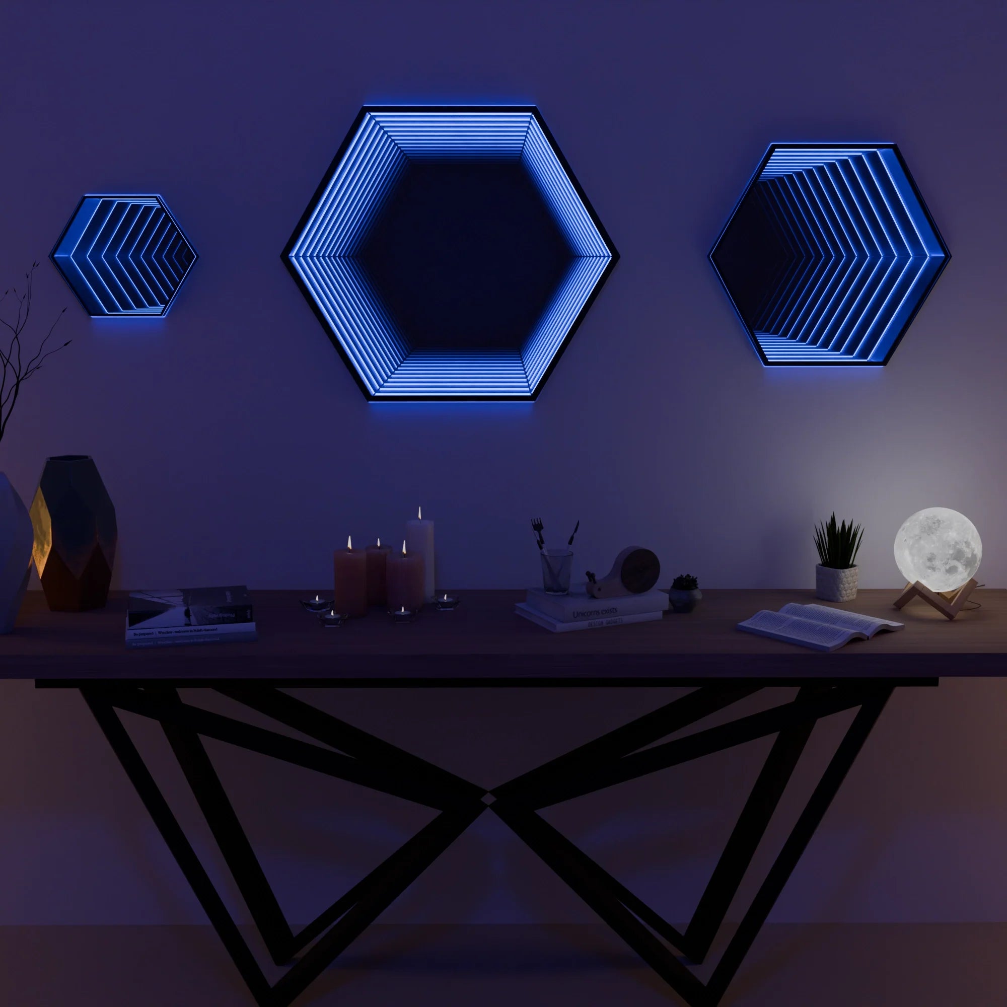 Stylish Infinity HexaMirror Wall Decor - Modern Reflective Home Accent